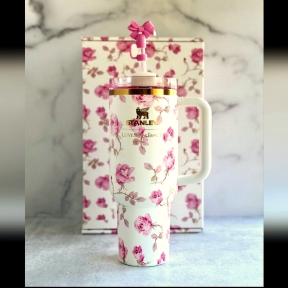 STANLEY LOVESHACK FANCY RIBBON ROSA WHITE & PINK FLORAL UNOPENED 40oz